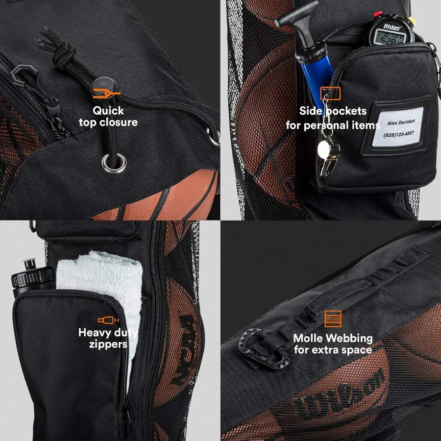 Bolsa de pelota para equipo de baloncesto XL de alta resistencia con diseño de correa para el hombro para entrenadores con 2 bolsillos delanteros para almacenar Co