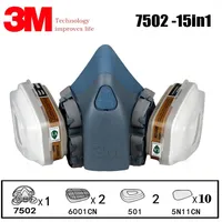 3M 7502 Respirator Mask 15 in 1 Suit Industry Painting Spray Dust Gas Mask With 3M 501 5N11 6001CN Chemcial Half face Mask