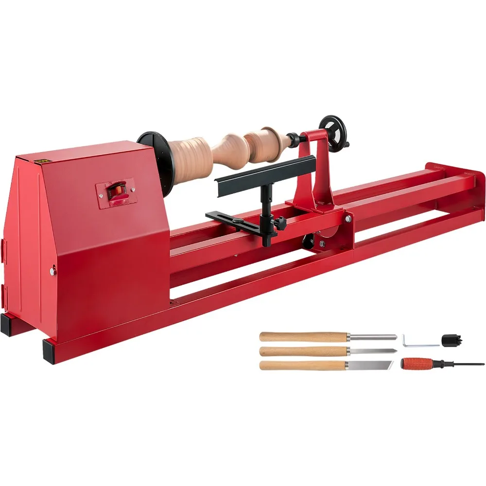 Wood lathe, 14 inches X 40 inches, powered wood lathe 1/2HP 4-speed 1100/1600/2300/3400 rpm, desktop wood lathe 3-chisel perfect