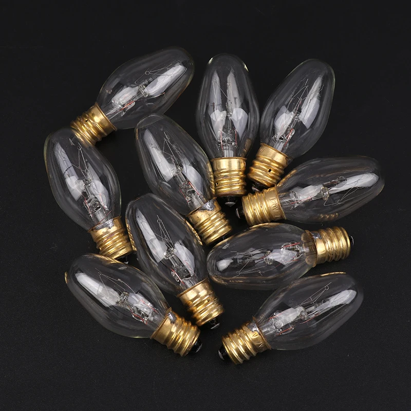10Pcs/set Transparent Warm Yellow Color Tungsten Lamp Light Bulb E12 120V 7W For Decoration Salt Rangehood Refrigerator Lamp