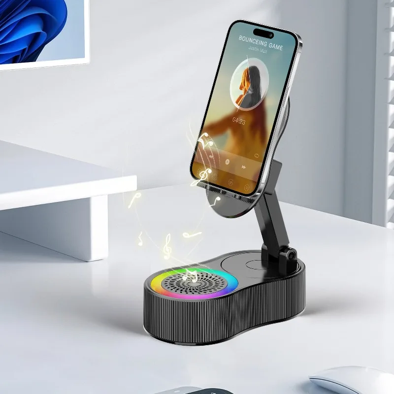 New Smart Bluetooth Speaker with Wireless Charging Stand 5 in 1 for Home Office Tablet