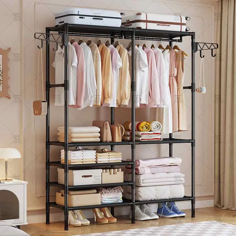 Coat Rack Large Capacity Metal Storage Wardrobe Multifunction Clothes Rack Bedroom Rental Room Organizer
