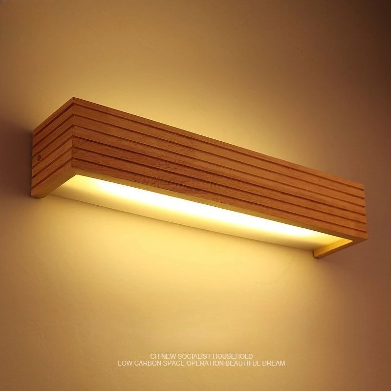 

Nordic Wooden Wall Light Japanese Style LED Bedroom Makeup Mirror Lamp