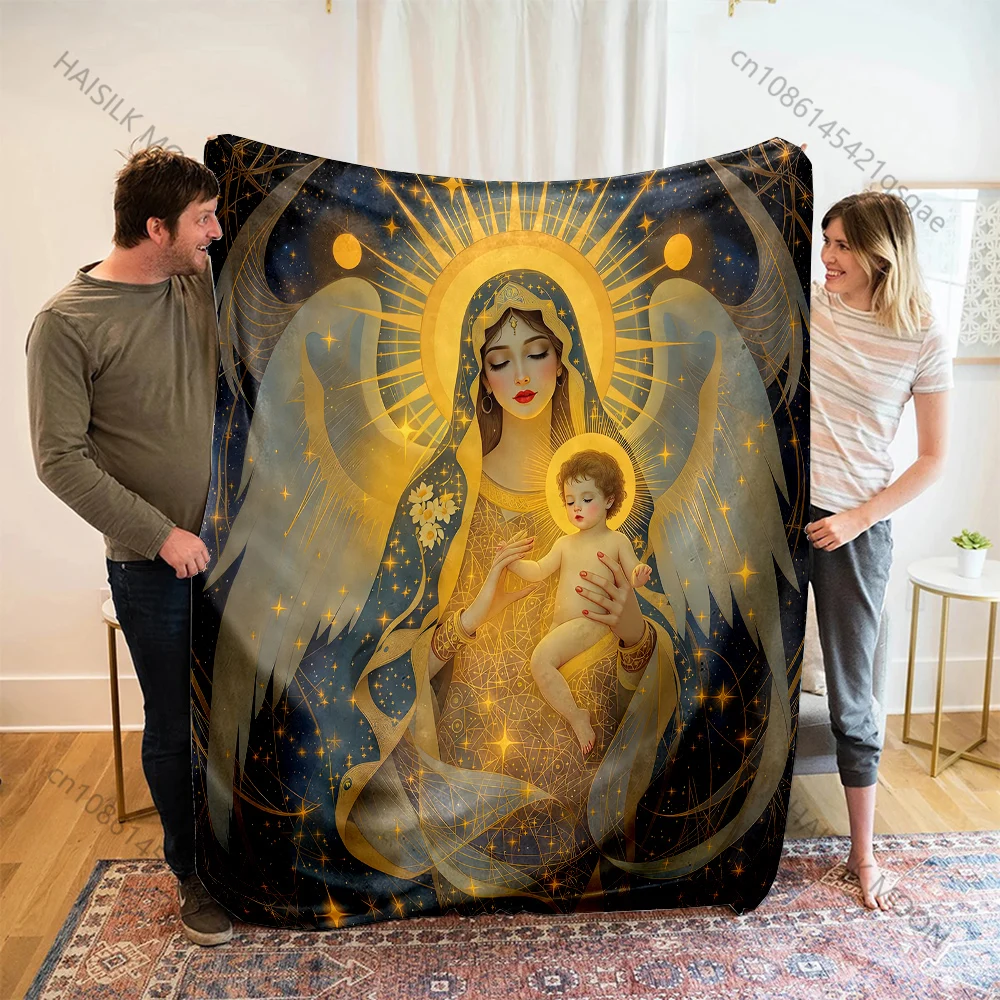 1PC Angel mother child aura Print Blanket Warm Soft Fluffy Kids and Adult Sofa Bed Throw Blanket Outdoor Travel Camping RV