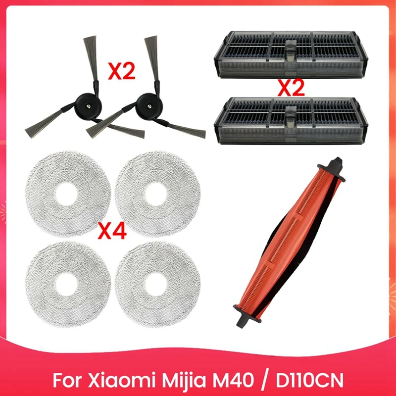 9PCS Vacuum Main Side Brush Filter Mop Cloth Set For Xiaomi Mijia M40 / D110CN Vacuum Cleaners Replacement Parts