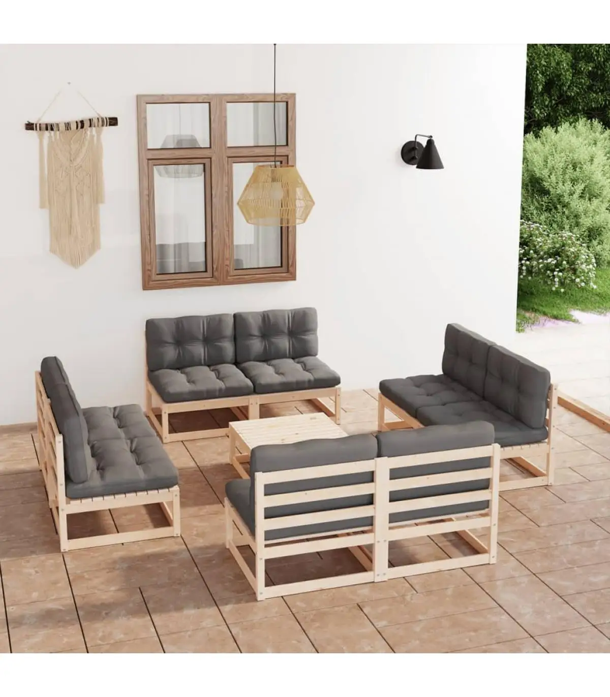 Garden sets garden furniture set 9 PCs and cushions solid pine wood