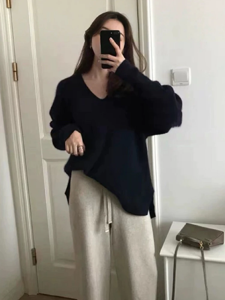 Suéter Rojo ueso para Mujer, Estilo Nuevo de Otoño Invierno, Único, Hoado, Informal, con Cuello en V, Manga Larga, Tejido...