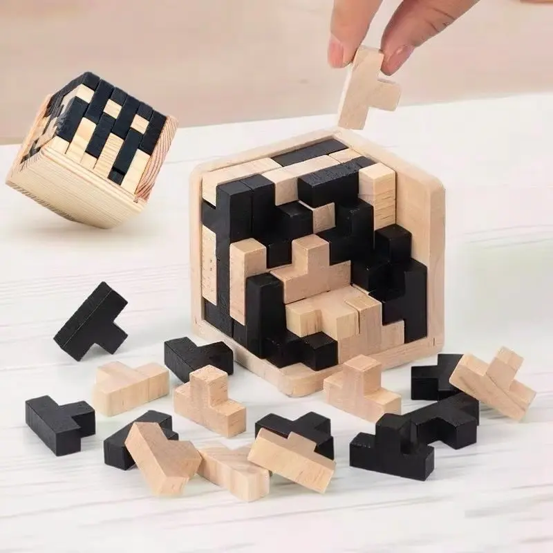 3D คิวบ์ปริศนาลูบันประสานกันสร้างสรรค์การศึกษาของเล่นไม้สมองความคิดการเรียนรู้ก่อนวัยเรียนเกมสนุกของขวัญสำหรับเด็ก 54T