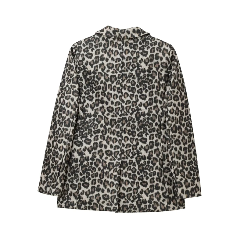 KEANKETIAN-traje de lana con estampado de leopardo para mujer, estilo Retro, bolsillos con solapa de un solo pecho, abrigo holgado, chaqueta gruesa, novedad de invierno