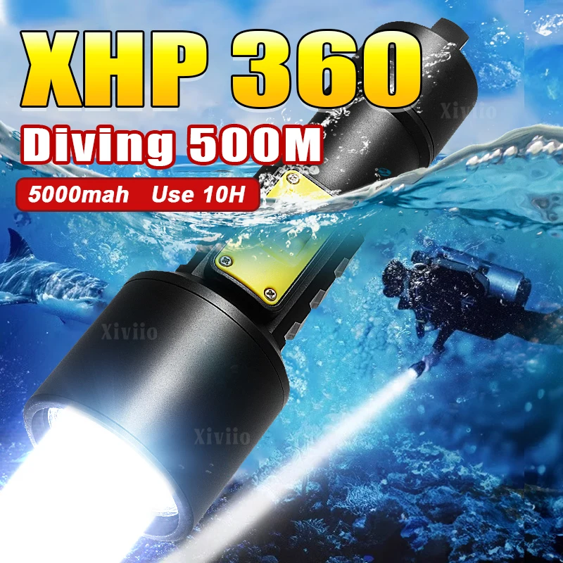 XHP360 Underwater Lantern IPX8 Waterproof Professional Diving Flashlight 5000mah Diving 500m Underwater Searchlight Scuba Lamp фото