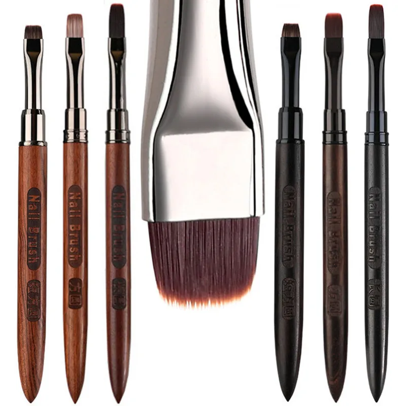 Brosse de peinture sur Gel en bois de santal, pour Nail Art, Extension de pointe de Gel, accessoire de constructeur en acrylique, pinceaux pour Nail Art, 1/2 pièces