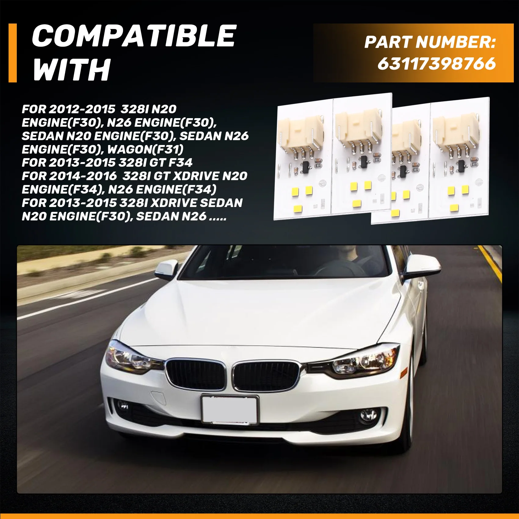 

ABQB-For BMW 3 Series F30 F31 F34 2013-2015 Daytime Running Light Chip DRL Front Lamp Headlight Board 63117398766