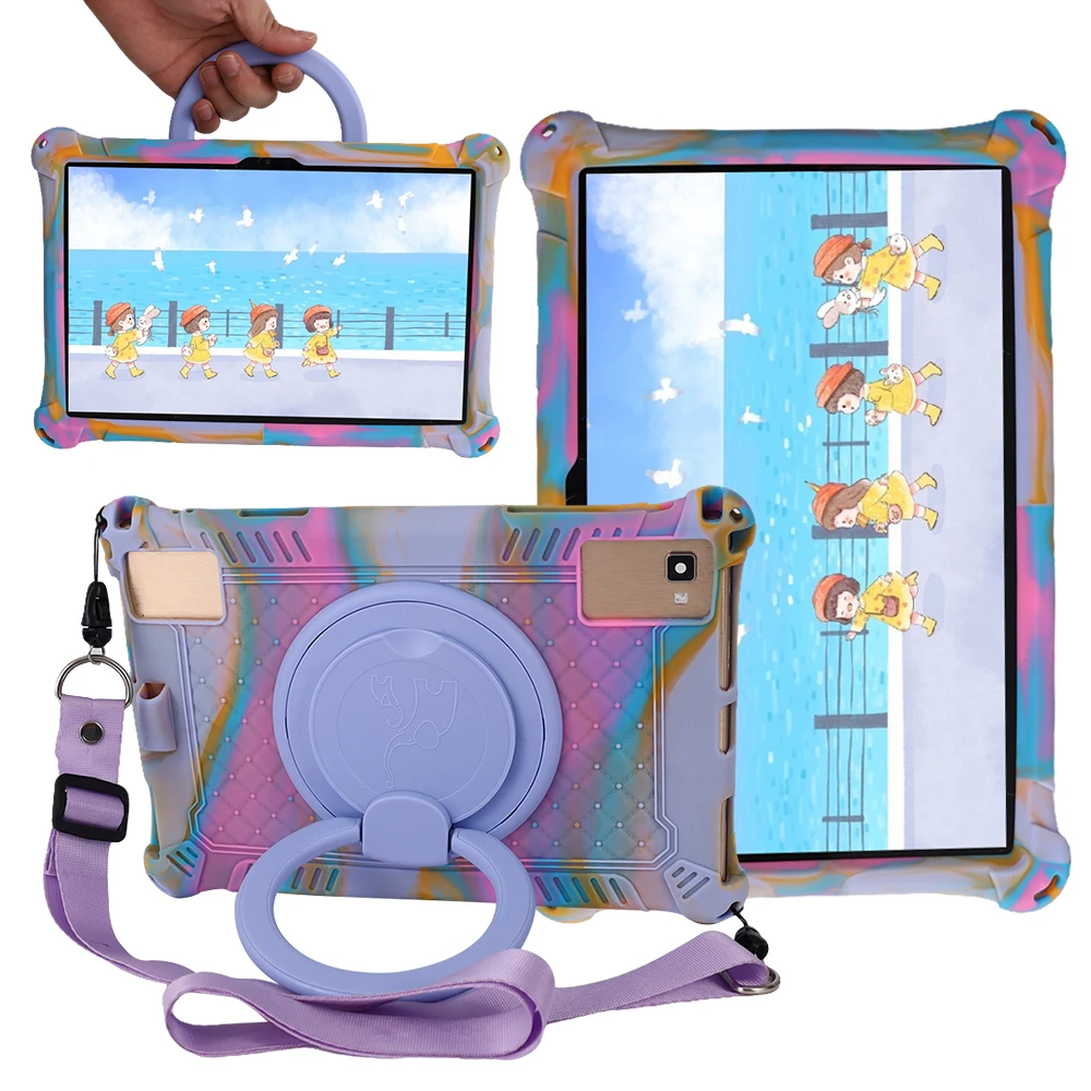 360 Rotating Case Universal For TCL Tab 10L Gen2 10HD 4G 10s 10.1 inch Stand Cover With Handle Grip Shoulder Strap Soft Silicone