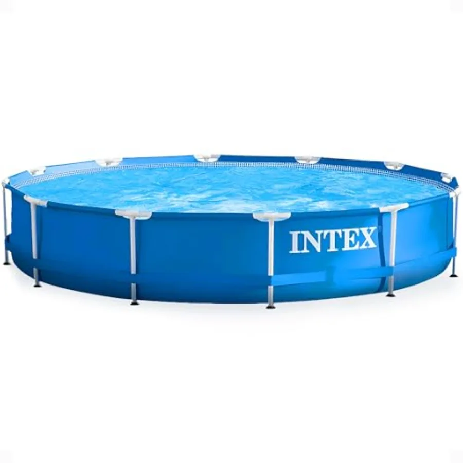 Piscina Familiar Redonda Acima do Solo de 12 pés x 30 polegadas para Exterior, para Adultos a Partir de 6 Anos, Azul