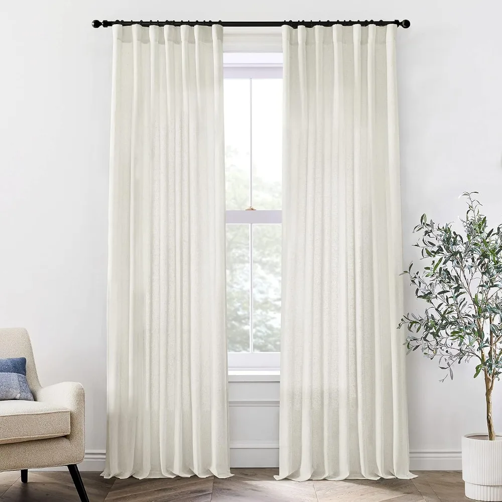 

Curtains 2 panels, with title strap Track system back piece hooks, stone washed cotton linen woven Curtains for bedrooms