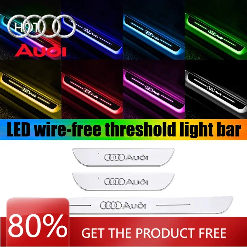 

Новинка 2026: Наклейки для интерьера, 4 шт., беспроводные светодиодные подсветки порогов и педалей для Audi, USB, беспроводное подключение, светильники для дверей автомобиля, приветственная подсветка