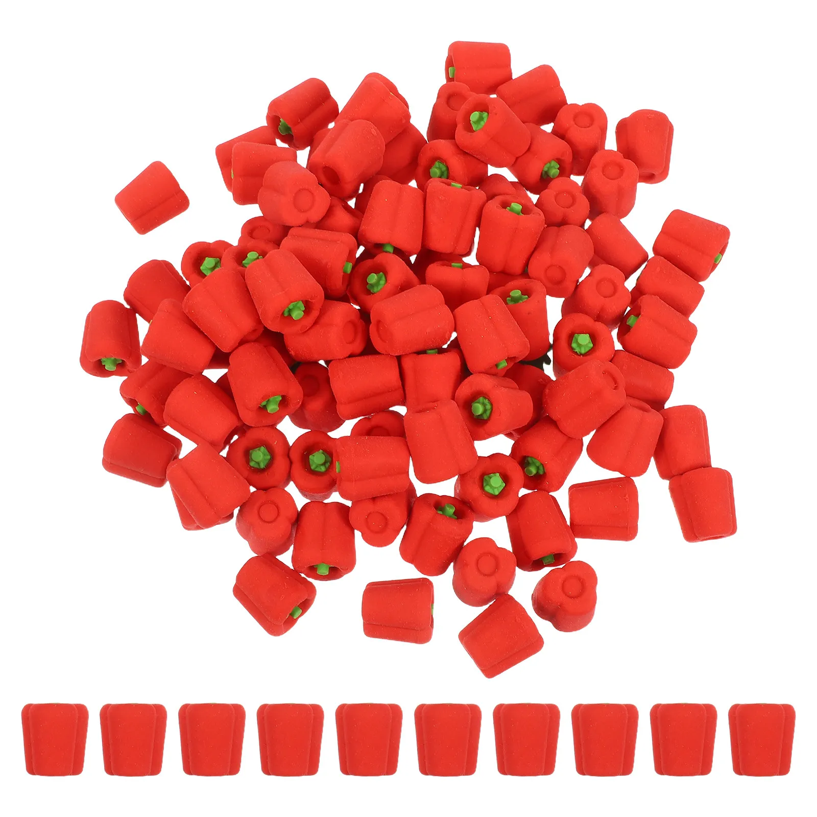 

100 шт. мультяшных ластиков в форме овощей, мини-ластики в форме красного перца для школы, вечеринок, наград, канцелярских принадлежностей оптом