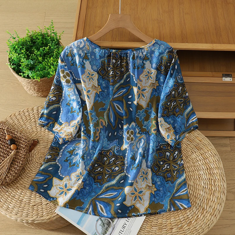 Ultra-Thin Breathable T-Shirt Women's Loose Fit Casual Shirt Creative Print Silk-Like Cotton Polyester Blend Summer Top