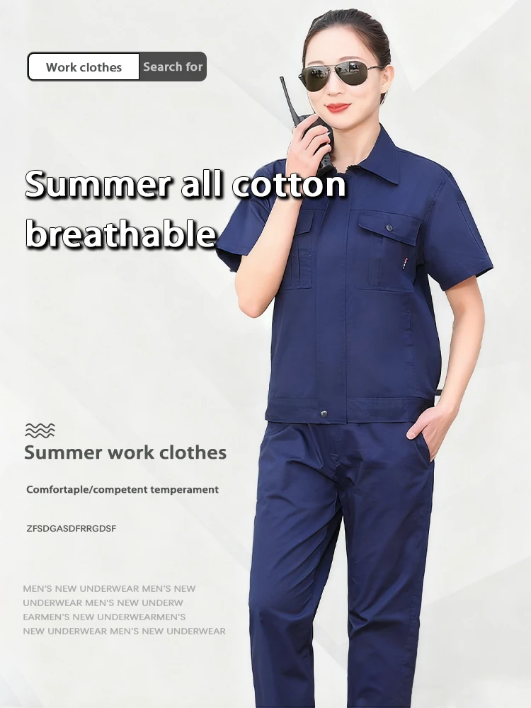 

Cotton Short Sleeve Work Uniform Set Work Professional Overalls Breathable Security Factory Wear for Maintenance Cleaning Crews