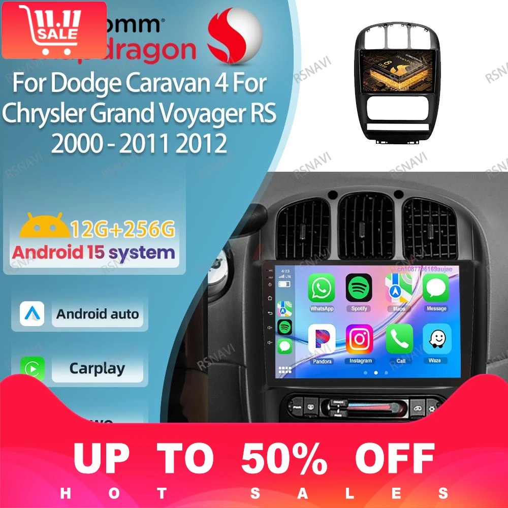 راديو سيارة أندرويد 15 لدودج كارافان 4 لكرايسلر جراند فوياجر RS 2000 2001- 2012 وحدة رئيس Carplay BT NO 2DIN الوسائط المتعددة