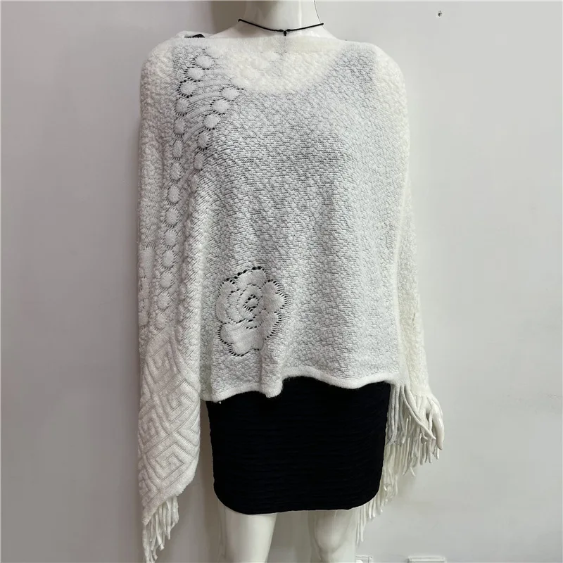 

Spring Autumn Sweater Pullover Sweater Women Outer V-neck Shawl Lady Cloak Fashion Solid Color Korean Tassel White