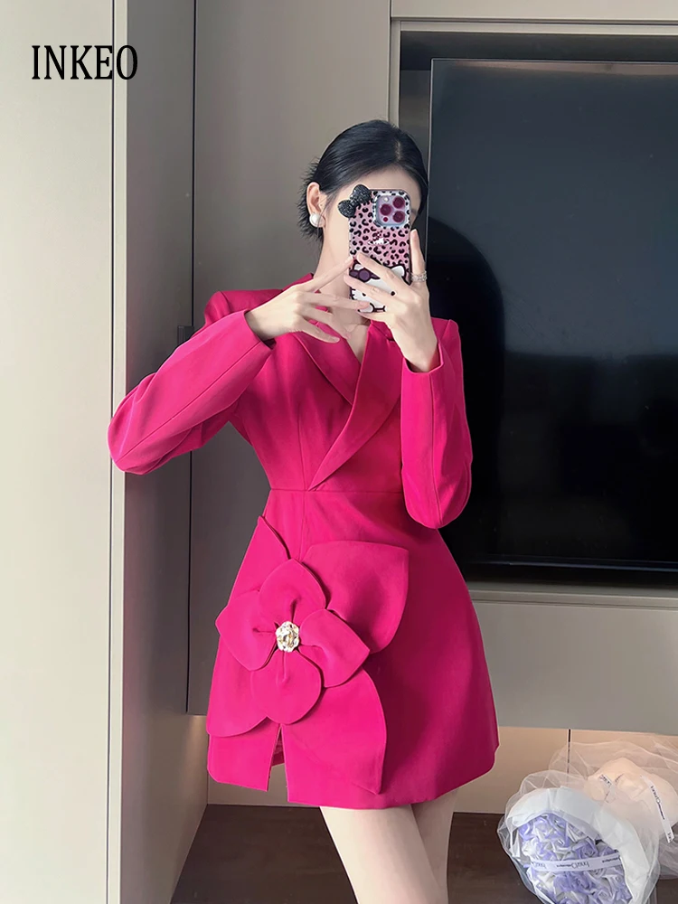 Luxury Women's 3D floral suit blazer dress Slim 2025 Autumn Designer Long sleeve vent Mini dress bodycon Party Lady INKEO 5O058