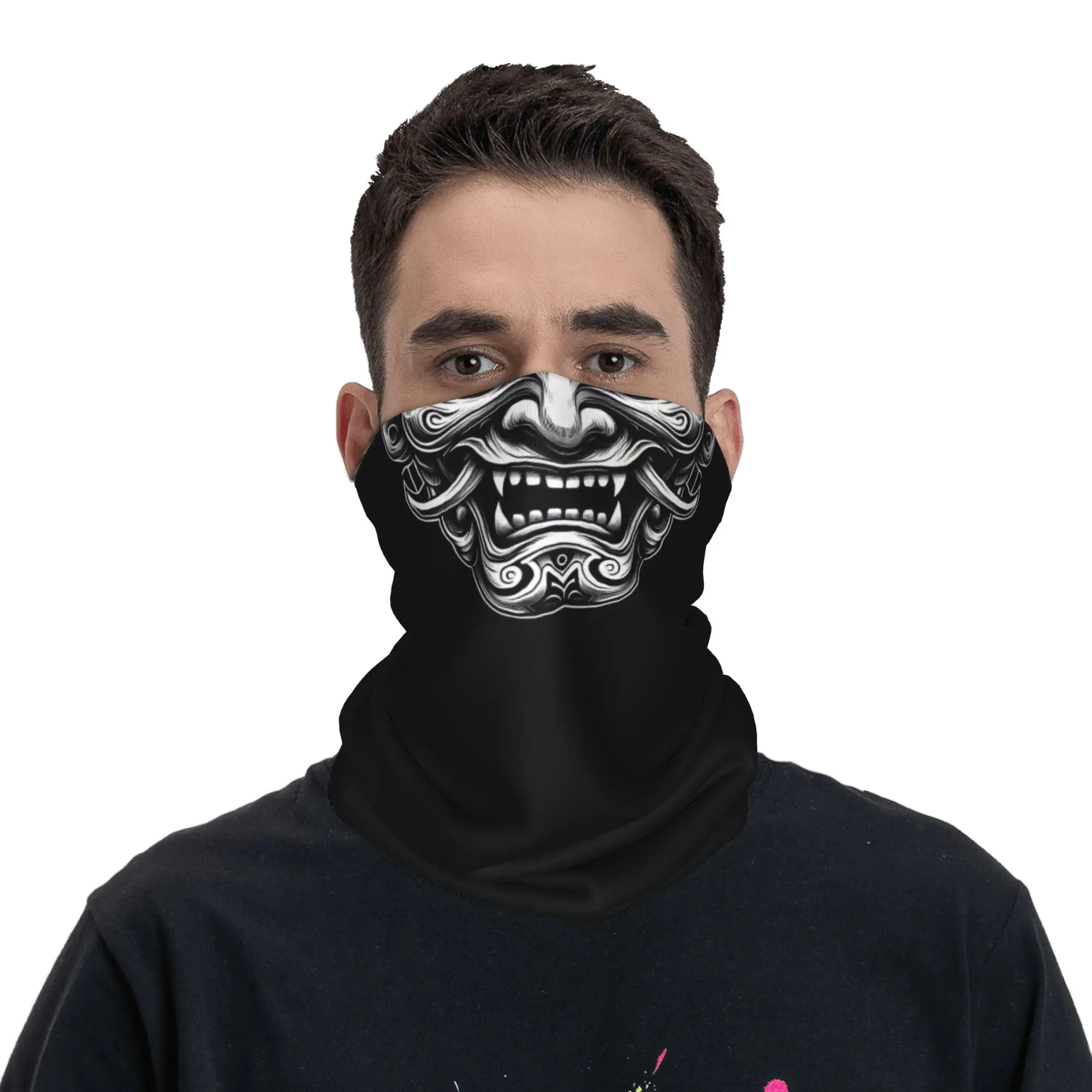 Custom Samurai Oni Demon Bandana Winter Neck Warmer Women Windproof Wrap Face Scarf for Ski Japanese Ronin Gaiter Headband view 4