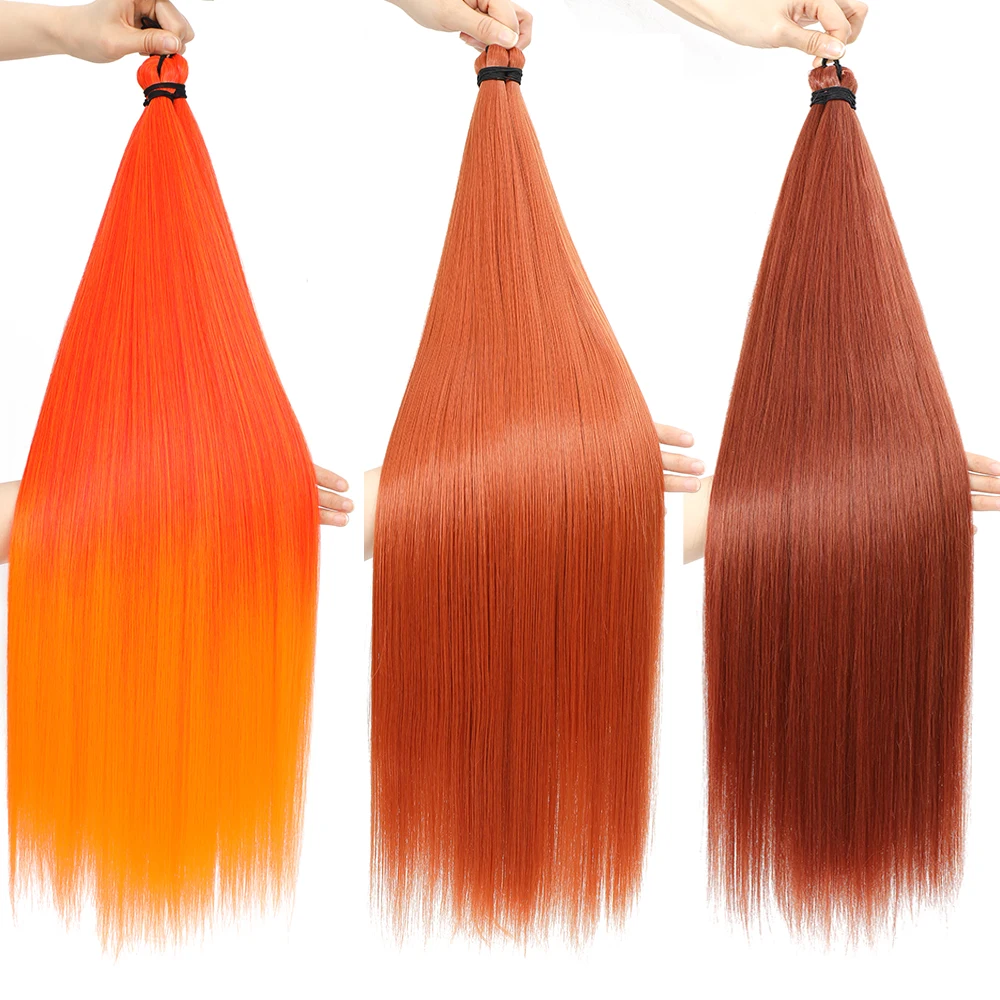 28 بوصة 3 قطعة ارييل مستقيم المهر الشعر حزم الكروشيه الضفائر الشعر جدائل شعر صناعية أومبير شقراء الكروشيه وصلات شعر #6