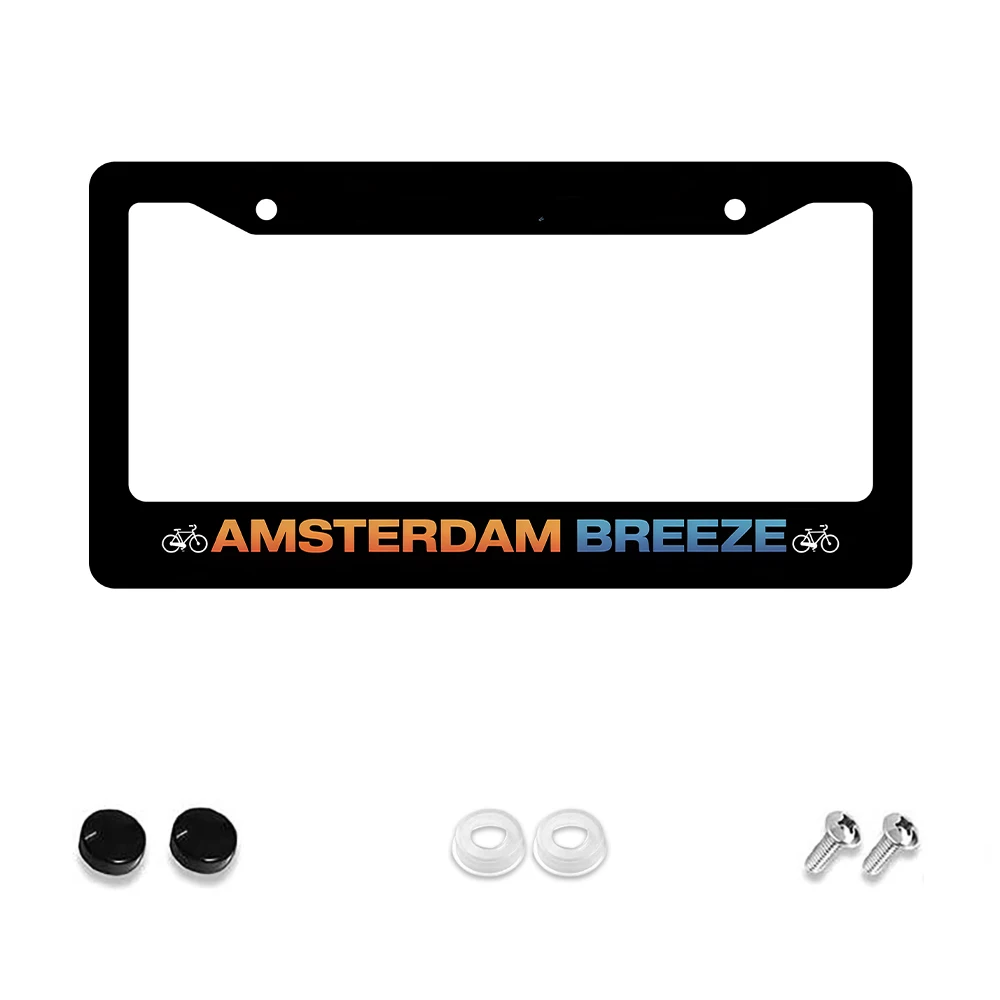 

1pc Black Aluminum 2-Hole License Plate Frame with Amsterdam Breeze Bicycle Pattern, 6x12 Inches, Includes Screw Kit, Retro Nov
