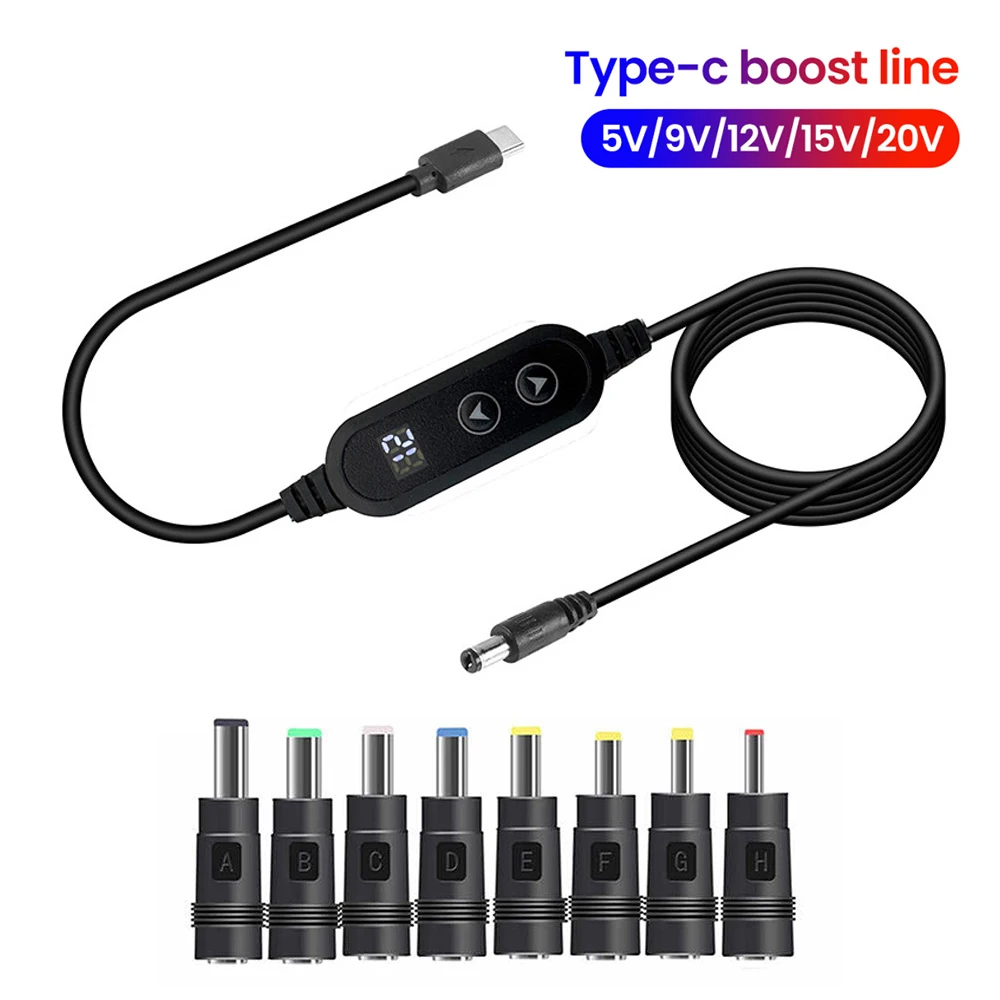 Type C To DC Boost Cable 5V/9V/12V/15V/20V Power Line 8 Adapter USB C To DC Jack Connector Fast Charging For Wifi Router Speaker