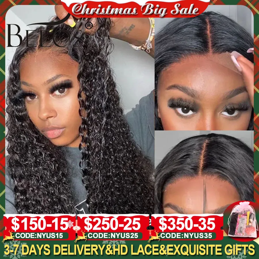 

BEEOS Glueless HD Lace Wear Go Wig Water Wave 7x7 HD Lace Closure Wig Pre plucked Human Hair Wigs 5x5 HD Closure Wig Deep Curly