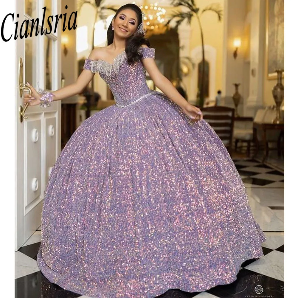 Shinning Off The Shoulder Quinceanera Dresses Ball Gown Birthday Gown Lace-Up Sparkly Sweet 15 16 Dresses vestidos de gala