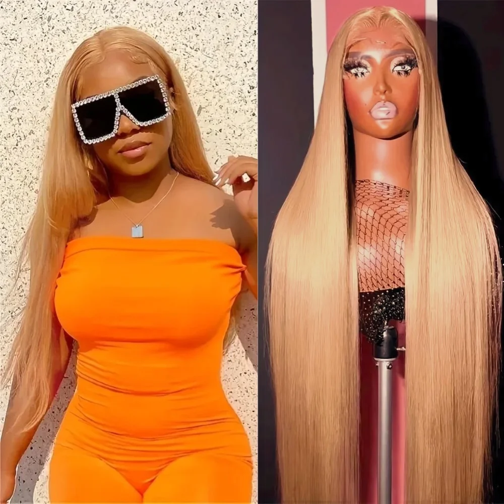 

Синтетический парик цвета медового блонда, прямой, с прозрачной HD-сеткой 13x4, без клея, готовый к использованию