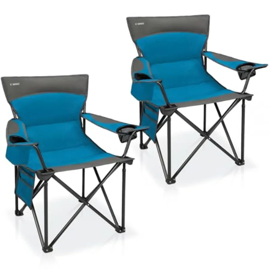 

Oversized Camping Chair for Adults - 2 Pack Padded Lawn Chairs with Cup Holder Side Pocket, Heavy Duty Folding Outdoor Chairs f