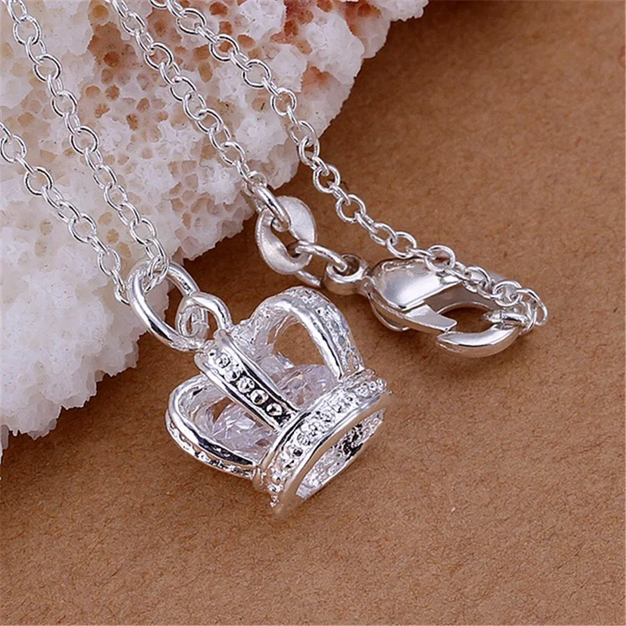 

925 Sterling Silver Crown Pendant Necklace Women Men Fashion Wedding Engagement Jewelry Gift