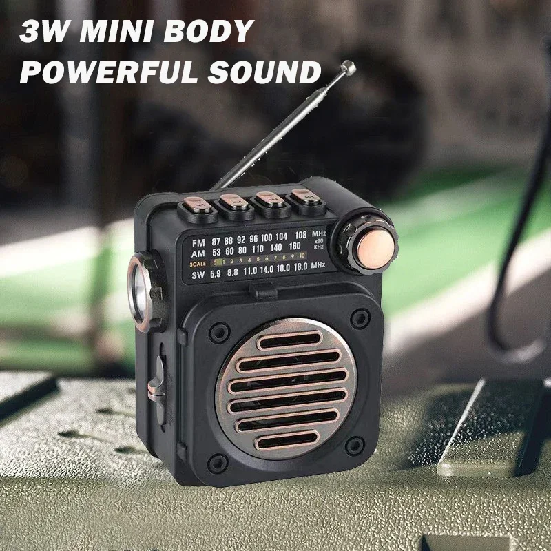 

M8 BT Wireless Function Mini Pocket Size Portable Full Frequency Retro AM/SW/FM Radio 3W Speaker With Led Light Torch