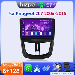 Hizpo-カーマルチメディアビデオプレーヤー,カーラジオ,ナビゲーション,Carplay,ステレオ,ランプ,2ディン,Android 12,プジョー207,207cc,2006-2015