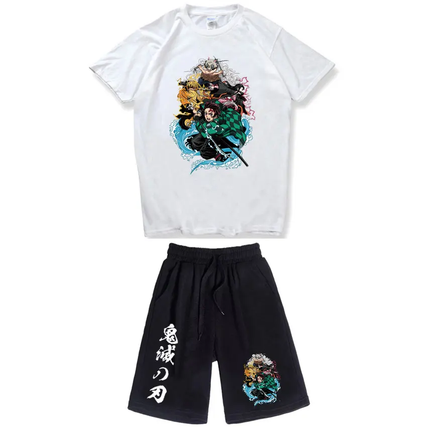 2023 Fashion Casual Anime Demon Slayer T shirt Sets Summer Printing Men Shorts T Shirts Sweatpants Sets Camisetas Shorts