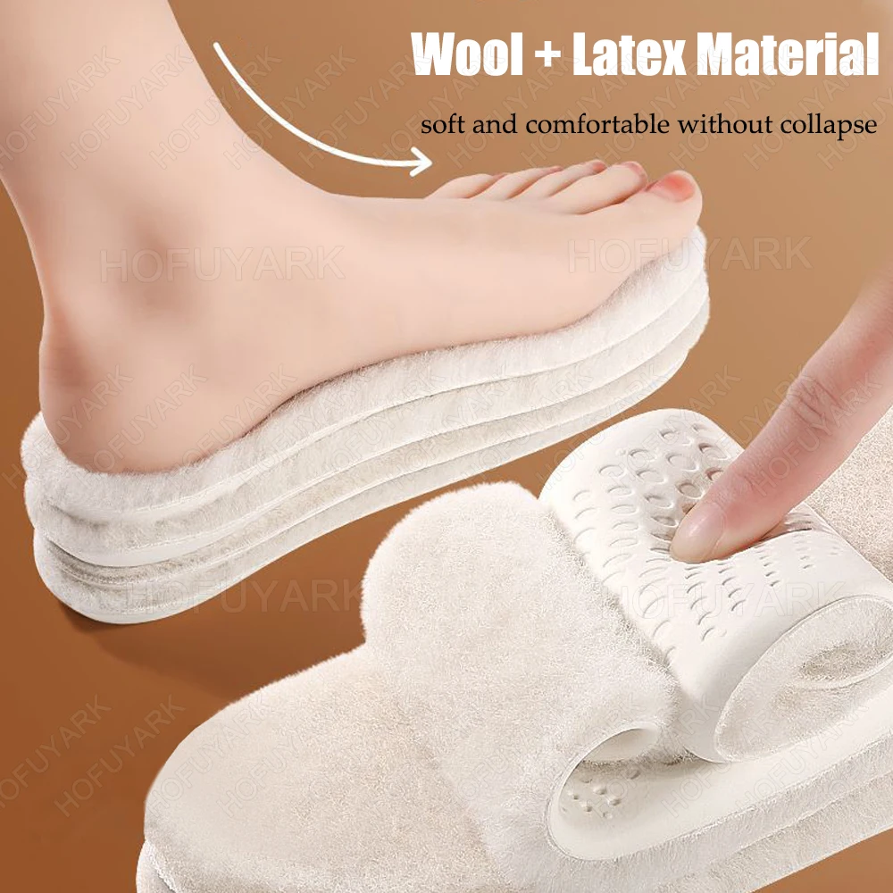 Thermal Wool Insoles for Shoes Men Women with Arch Support Latex Shock Absorbing Shoe Pad Thick Cashmere Warm Insoles for Boots