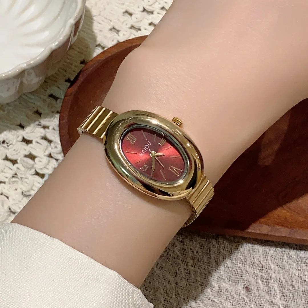 الذهب البيضاوي المرأة ساعة كوارتز العلامة التجارية الفاخرة سوار فولاذي غير قابل للصدأ ساعة اليد موضة عادية الكلاسيكية السيدات الساعات montre فام #6