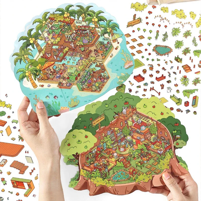 

Mr Paper,kawaii landscap stickers my cabin second bullet series PET white card 2.5D large size aquascape stickers Decoration