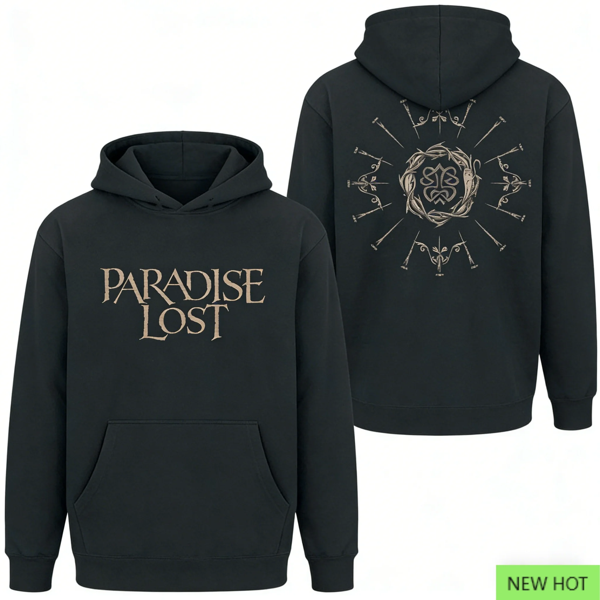 Paradise Lost Hoodie Gothic Pattern Graphic Black Gold Print Casual Unisex Streetwear for Gothic Metal Fans