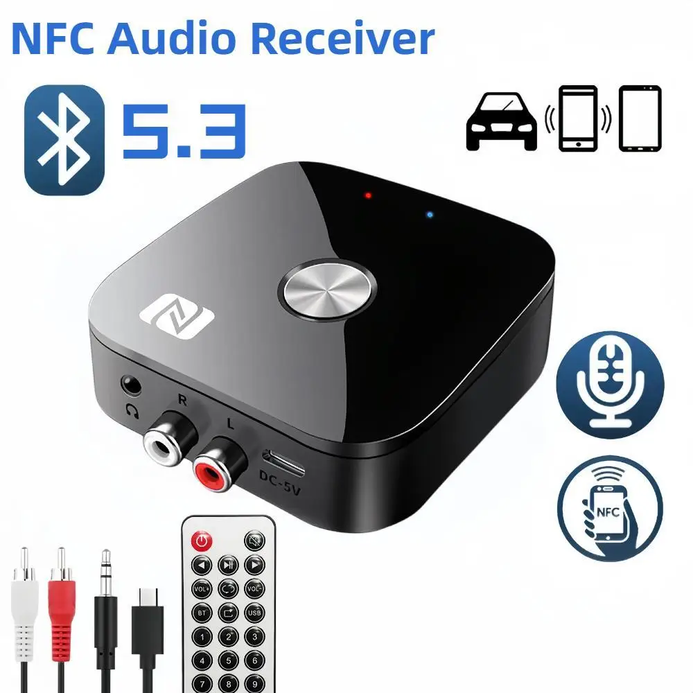 Bluetooth 5,3 Audio Receiver RCA 3,5mm AUX USB Stereo NFC BT 5,0 Wireless Adapter U-Disk Mit Mikrofon für Car Kit Lautsprecher Verstärker