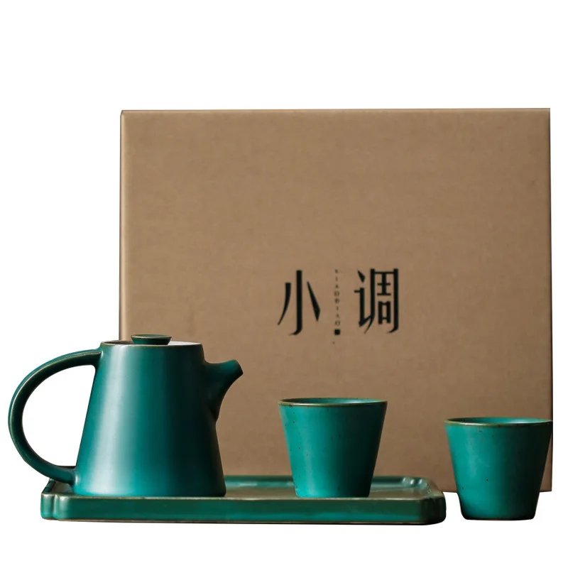 

Agate Green Teapot Large-capacity Kung Fu Tea Set Household Small Set, One Pot and Two Cups Tea Tray, Simple Japanese Tea Cup