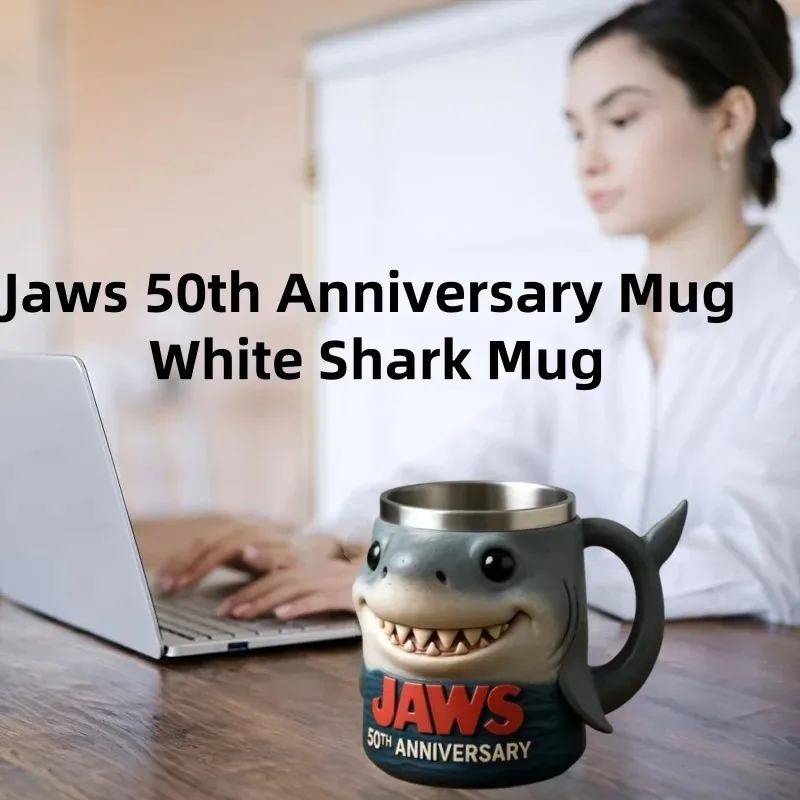 

Shark Coffee Mug 3D Resin Art Office Desk Decoration Stainless Steel Insulated Large Capacity Coffee Mug Desktop Ornament Gifts