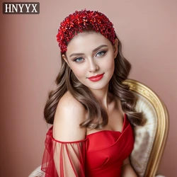 HNYYX Elegant Rhinestone Headband with Red Crystal Hair Hoop Sparkling Luxury Headwear Wedding Party Hair Piece A42