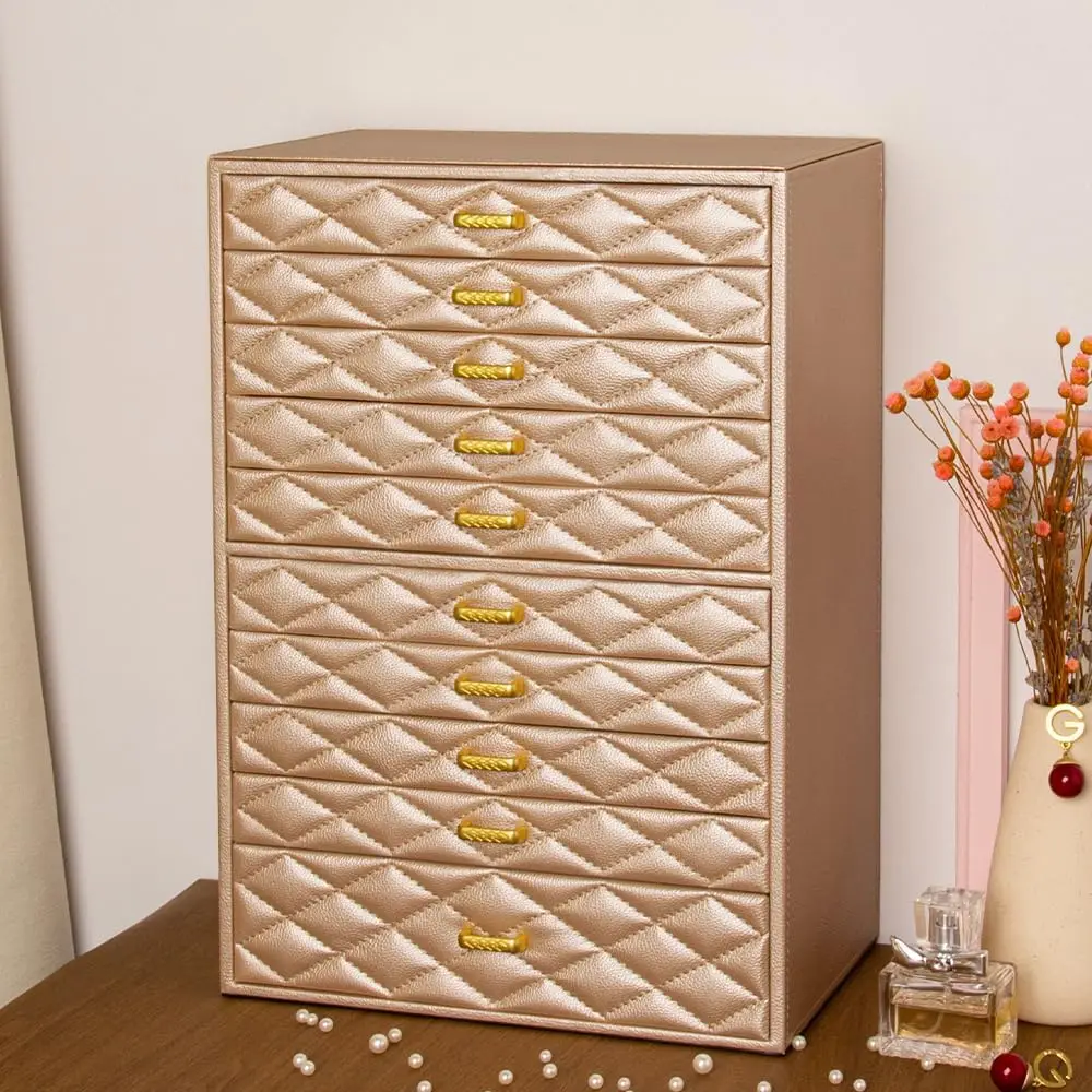 10-Drawer Jewelry Organizer with Velvet Lining - Large Storage Case for Rings, Necklaces, Earrings