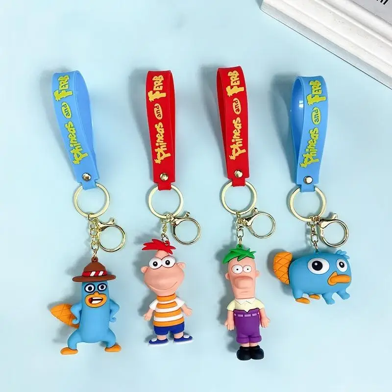 

Cartoon Phineas And Ferb Keychain Perry The Platypus Pvc Figure Keychain Bag Key Ring Accessories Toys Kids Gift