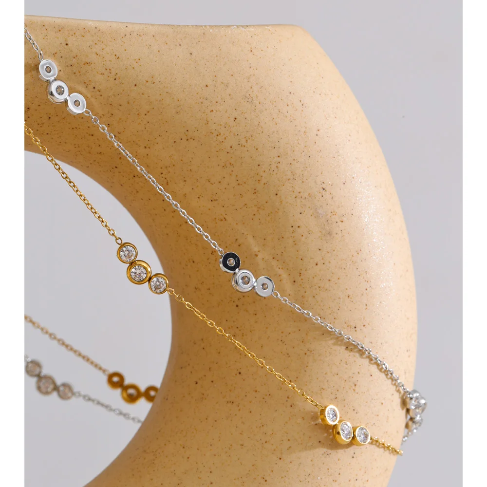 Yhpup Chic Thin Stainless Steel Cubic Zirconia Chain Necklace Delicate Popular Collar Korean Jewelry Gift Tarnish Resistant