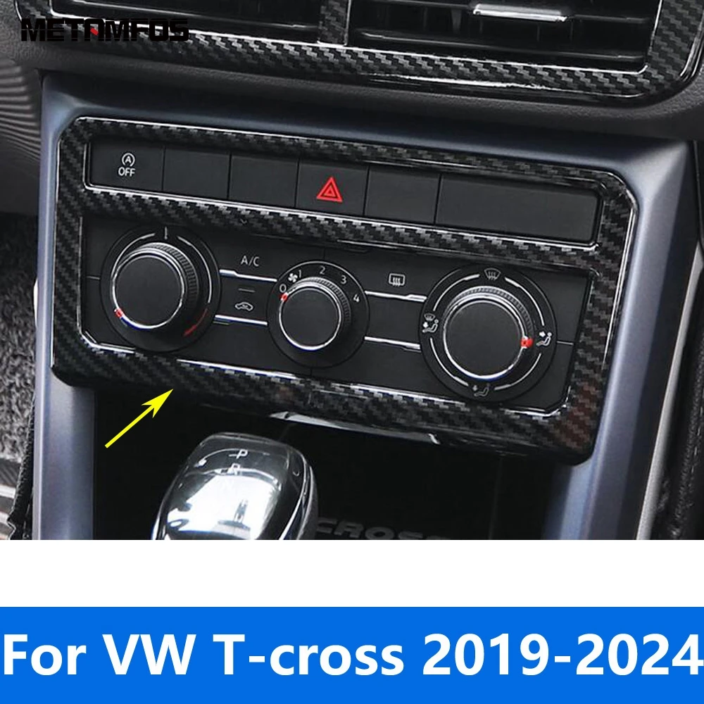 Cubierta de Panel de botón de interruptor de aire acondicionado, embellecedor de fibra de carbono, accesorios interiores para VW Volkswagen t-cross Tcross 2019-2023 2024